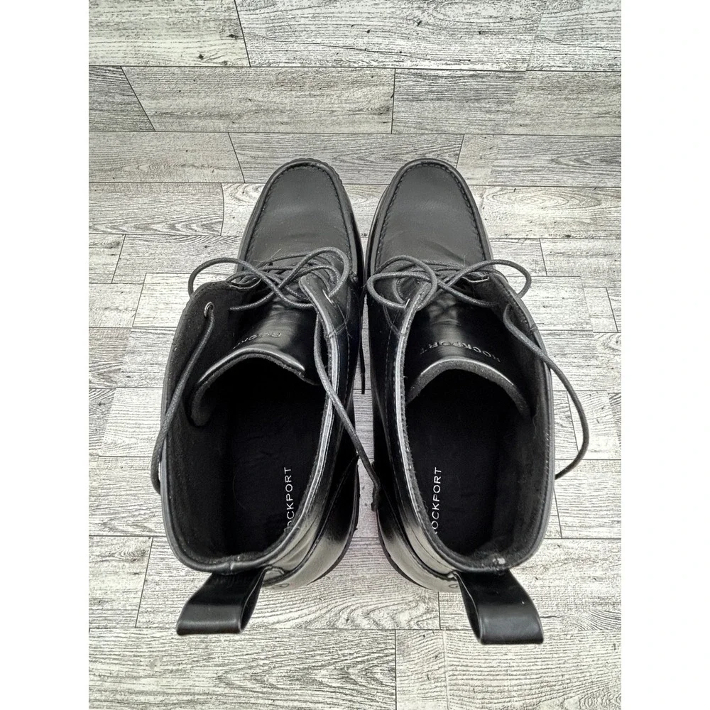 Rockport CJ1573 Men Black Moc Toe Chukka Boots Lace Up Size 14M Lug Sole